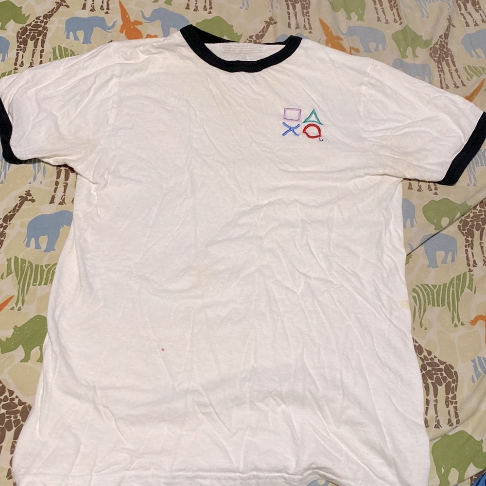 Mens small, playstation shirt, white with black edges